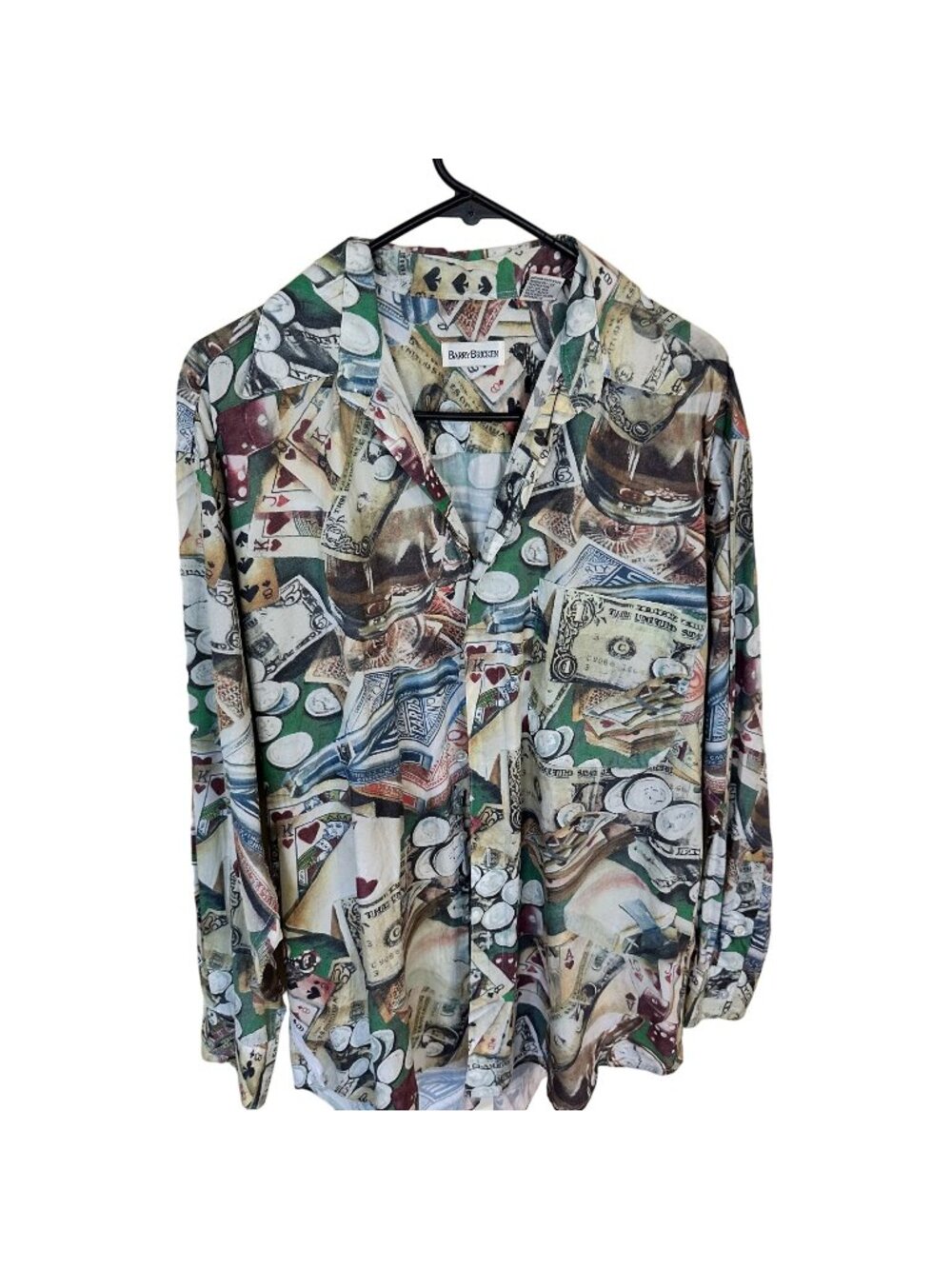 Barry Bricken Mens Shirt Poker Print Long Sleeve Button Up Medium Gambler Vegas